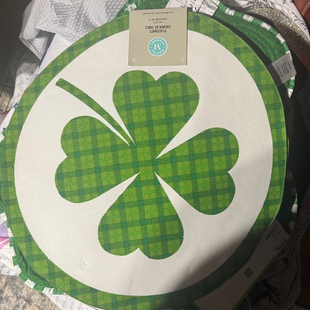 Green Plaid Shamrock Round Placemat set of 4